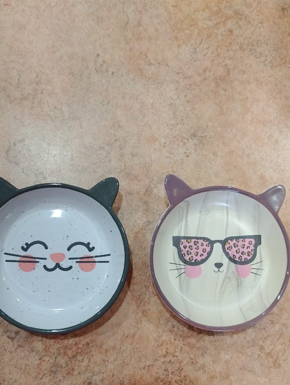Cute Cat Ceramic Bowls - Grey & Purple 2 Pcs